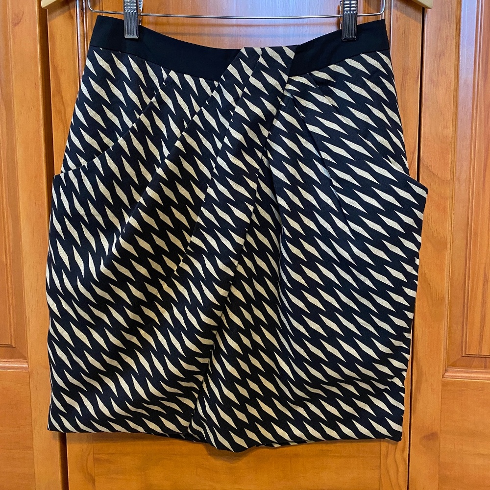 ANTHROPOLOGIE FEI Washi Wrap Black Beige Geometric Design Skirt Size 6